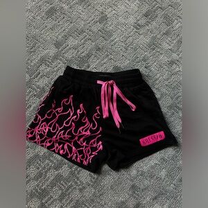 MUAY THAI FLAME SHORTS (MID THIGH CUT) - BLACK / PINK